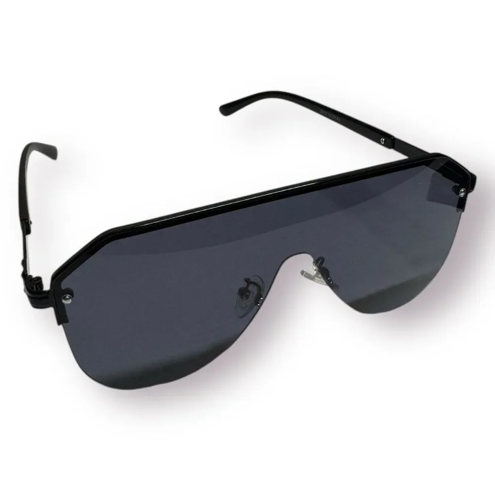 Shield Style Black Aviator Sunglasses‎ Sleek Shades Unisex 61-143mm